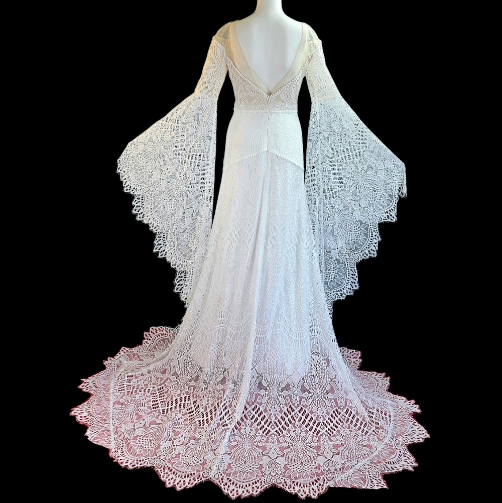Bohemian Bell Sleeve Wedding Dress - Picture 5 of 16